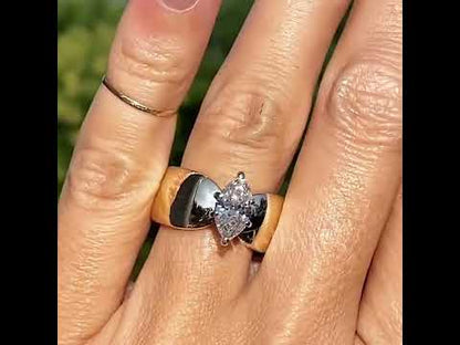 Vintage 1ct Marquise Cut White Sapphire Wide Band Women's Engagement Ring in Gold-JEWELBUYS