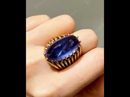 15Ct Oval Cabochon Blue Sapphire Ring-JEWELBUYS