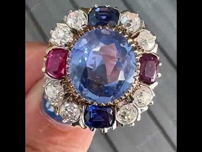 9Ctw Red White Blue Sapphire Vintage Ring-JEWELBUYS