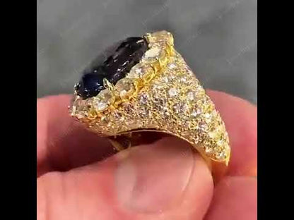 7.0Ctw Oval Royal Sapphire Blue Gold Handmade Engagement Ring-JEWELBUYS