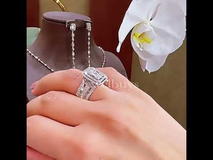 3ct Emerald & Round Cut White Sapphire Engagement Ring-JEWELBUYS