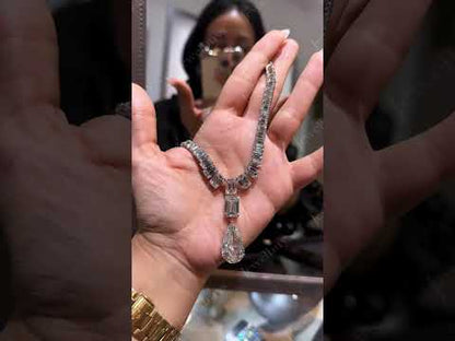 50Ctw Emerald Teardrop Sapphire Pendant Necklace-JEWELBUYS