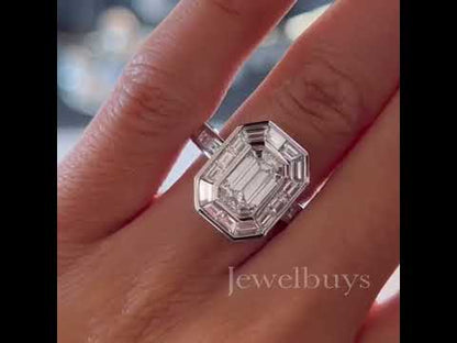 Stunning 3ct Emerald Cut White Sapphire Women's Engagement Ring in Silver-JEWELBUYS