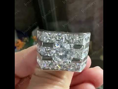 8.0Ctw Round White Sapphire Wide Ring-JEWELBUYS