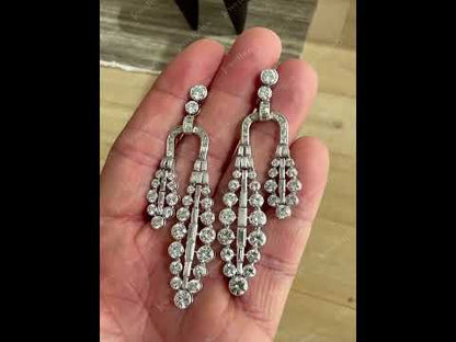 6.0Ctw Round Cut Sapphire Art Deco Tassel Earrings-JEWELBUYS