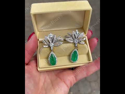 10.98Ctw Pear-shaped Colombian Emerald Pendant Earrings-JEWELBUYS