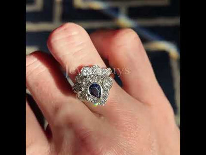 4.3Ctw Pear Cut Blue Sapphire Peacock Stackable Engagement Ring-JEWELBUYS