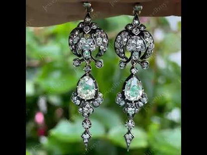 4.4ctw Old Mine Cut Vintage Sapphire Drop Earrings-JEWELBUYS