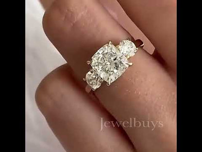 2.5ctw Cushion Cut White Sapphire Three Stone Engagement Ring-JEWELBUYS