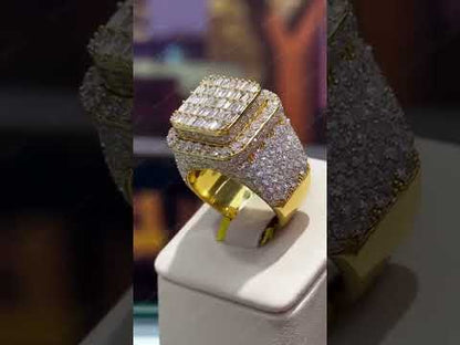 6.52Ctw Baguette/Round Men's Sapphire Square Halo Ring-JEWELBUYS