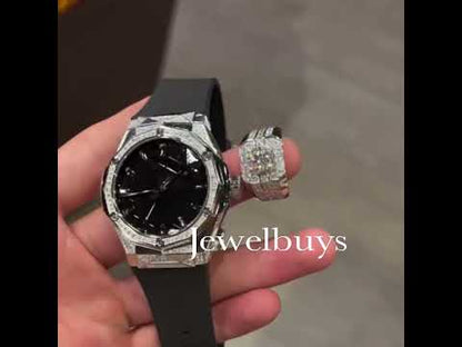 4ct Round Cut White Sapphire Wide Band Ring in Silver-JEWELBUYS