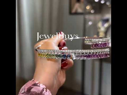 40ctw Emerald Cut Sapphire Rainbow Women's Necklace in Silver-JEWELBUYS