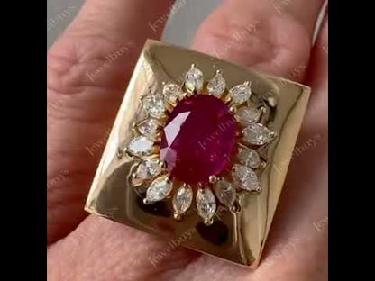 3.9Ctw Oval Cut Ruby and Marquise Cut White Sapphire Cocktail Ring-JEWELBUYS