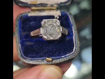 4.0Ctw Ascher Cut Three Stone Engagement Ring-JEWELBUYS