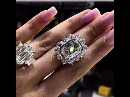 10.0ctw Emerald Cut Decorative Border White Sapphire Engagement Ring-JEWELBUYS