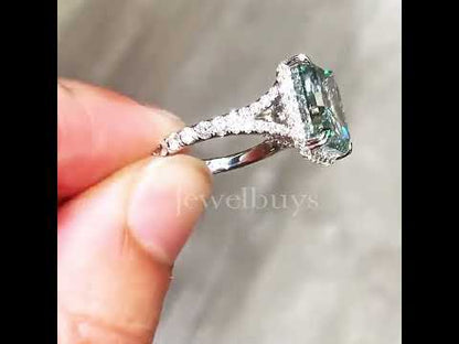 9ct Radiant Cut Fancy Green & White Sapphire Engagement Ring-JEWELBUYS