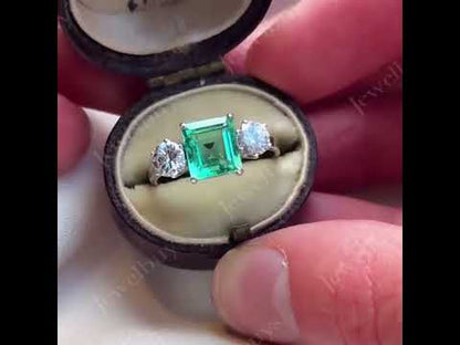 3.2ctw Vintage Colombian Emerald Sapphire Engagement Ring-JEWELBUYS