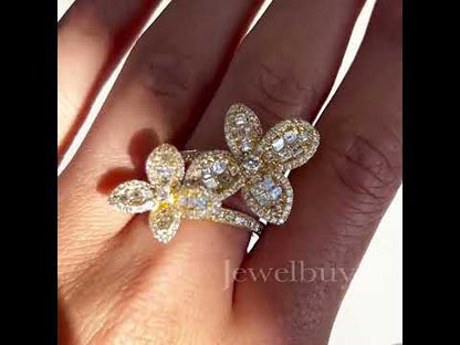 Elegant 3ct Emerald Cut White Sapphire Flower Shaped Women's Ring in Gold-JEWELBUYS