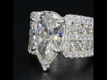 6ct Pear Cut White Sapphire Wide Engagement Ring-JEWELBUYS