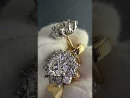 1.64Ctw Sunflower Cluster Sapphire Stud Earrings-JEWELBUYS
