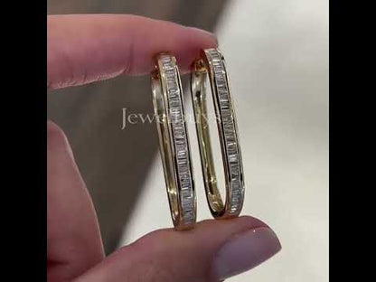 2ct Emerald Cut White Sapphire Hoop Earrings-JEWELBUYS