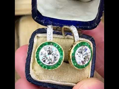 3.0Ctw Victorian Style Round Halo Emerald-Trimmed Sapphire Earrings-JEWELBUYS