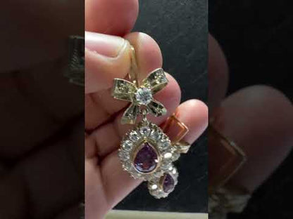4.8Ctw Pear-shaped Purple Sapphire Vintage Bow Pendant Earrings-JEWELBUYS