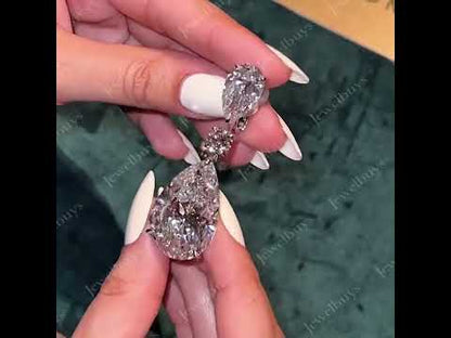 5.0ctw Three Stone Pear Shape Sapphire Drop Earrings-JEWELBUYS