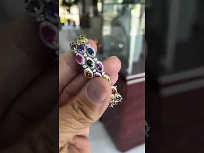 20Ctw marquise-cut colored three-row sapphire bracelet-JEWELBUYS