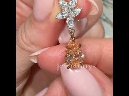 6ct Pear and Marquise Cut White and Pink Diamond Drop Earrings - JEWELBUYS