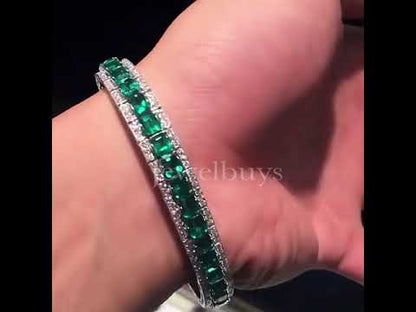 23.55ct Cushion & Round Cut White Sapphire and Emerald Two-tone Bracelet in Silver-JEWELBUYS
