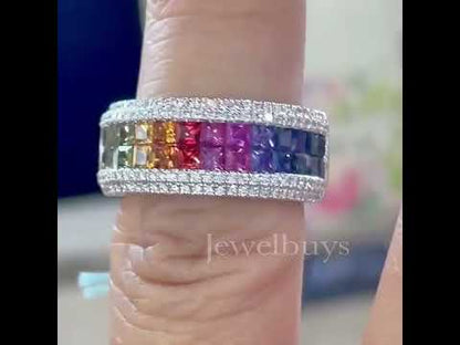 6.2ctw Rainbow Multi Color Sapphire Princess Cut Ring-JEWELBUYS