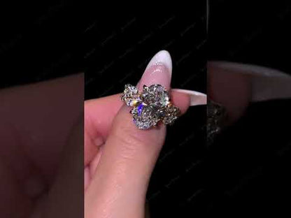 5.0Ctw Oval and Marquise Cut Sapphire Bubble Stacked Engagement Ring-JEWELBUYS