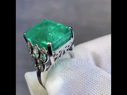 Vintage 15ct Emerald Cut Emerald Women's Engagement Ring-JEWELBUYS