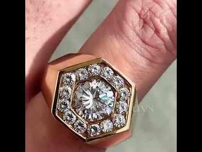 4ct Round Cut White Sapphire with Paved Stones Men's Ring in Gold-JEWELBUYS