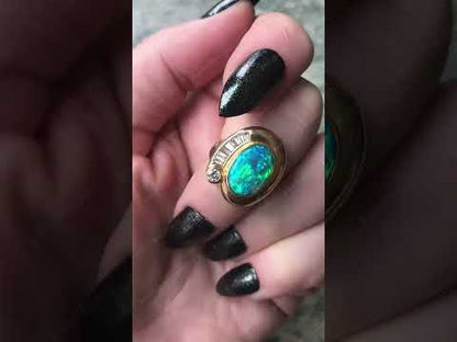 6.0Ctw Exquisite Vintage Ring with Opal and Sapphire-JEWELBUYS