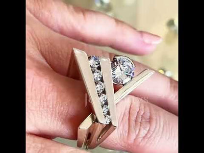 3.0ctw Round Cut Modern Style Unique White Sapphire Ring-JEWELBUYS