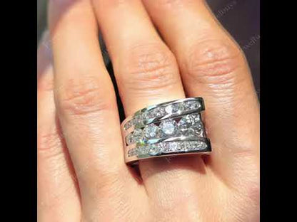 4.0ctw Round Cut Triple Row Sapphire Creative Ring-JEWELBUYS