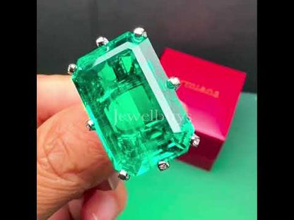 15ct Emerald Cut Green Sapphire Engagement Ring-JEWELBUYS