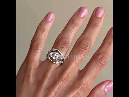 5ct East-West Marquise with Double Stacked Diamond Ring - JEWELBUYS