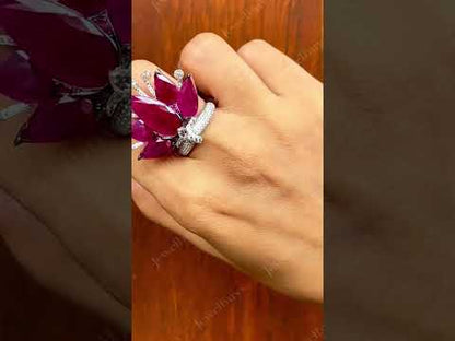 8.0ctw Pear-Shaped Ruby Crown Ring-JEWELBUYS