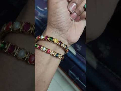 Oval multi-colored gemstone gold bracelet-JEWELBUYS