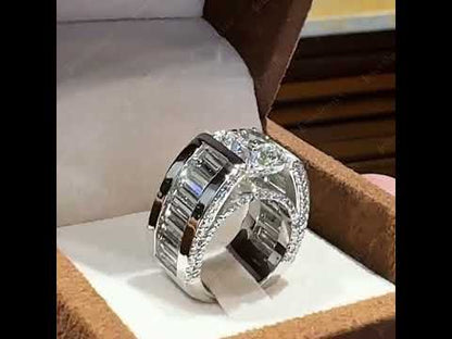 8.13ctw Cushion and Baguette Cut White Sapphire Fine Engagement Ring-JEWELBUYS