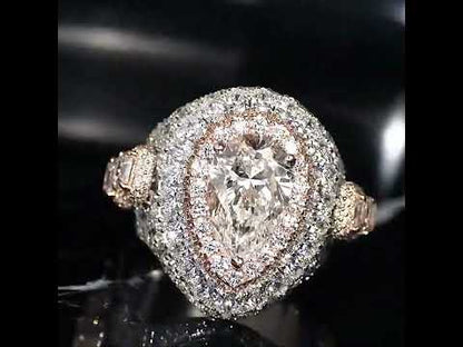 14.0ct Pear Cut Two Color Gold Plated White Sapphire Luxury Pave Setting Ring-JEWELBUYS