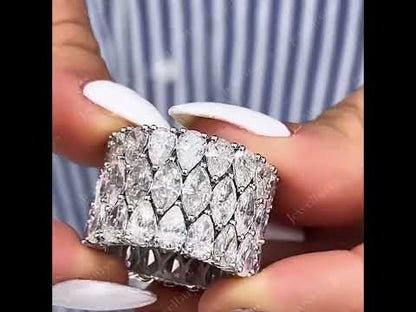 5.0Ctw Pear-Shaped Marquise-Cut White Sapphire Interlocking Stacking Band - JEWELBUYS