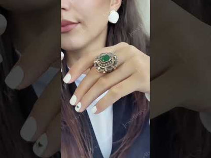 6ctw Vintage Style Round Emerald Luxury Large Ring-JEWELBUYS