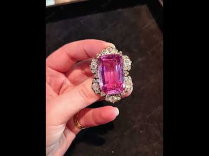 15Ctw Emerald-cut Pink Morganite Vintage Brooch-JEWELBUYS