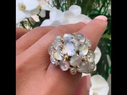 6ct Stunning Cabochon Moonstone and Round Cut White Sapphire Women's Ring in Gold-JEWELBUYS