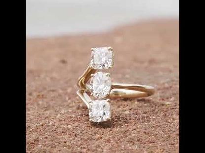 4.2ctw cushion and round cut three stones white sapphire engagement ring-JEWELBUYS