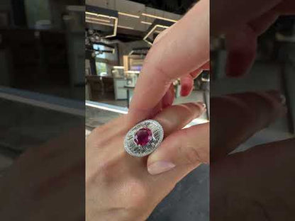 5.0Ctw Oval-cut pink sapphire and rectangular sapphire engagement ring-JEWELBUYS